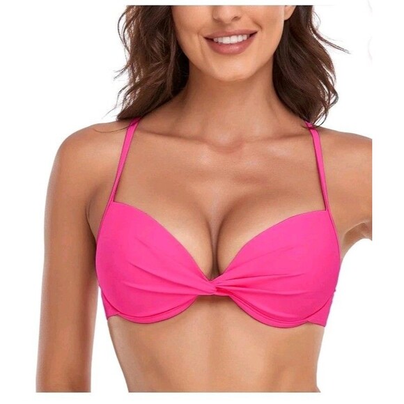 RELLECIGA Push Up Bikini Top Swimwear Women’s US Size S Underwire Neon Fuchsia - Picture 5 of 6